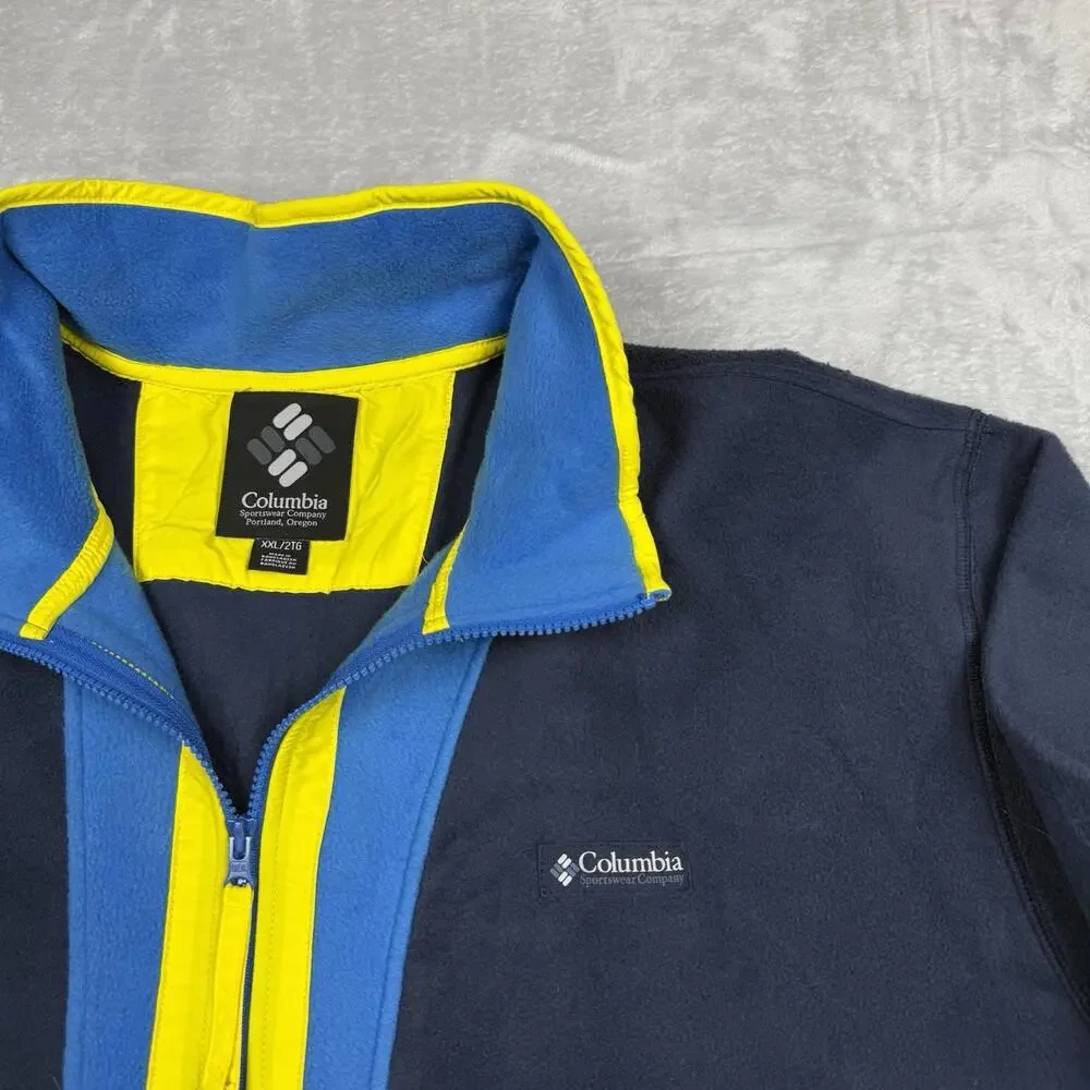 Columbia Colorblock Fleece Jacket Blue Yellow Full Zip Men Size XXL Outdoor Warm - Picture 3 of 8